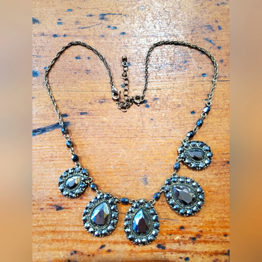 Hematite Marcasite Necklace NR VINTAGE Boho Wedding Cocktail dessup